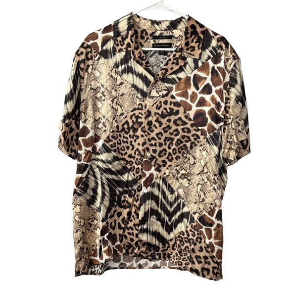 Banana Republic 100% Silk Animal Print Button Up Men’s Size L - Picture 2 of 8